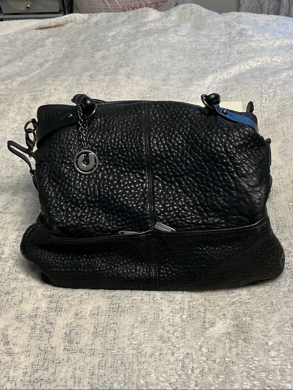 Charles Jourdan Black Leather Shoulder Bag with Braided Handle